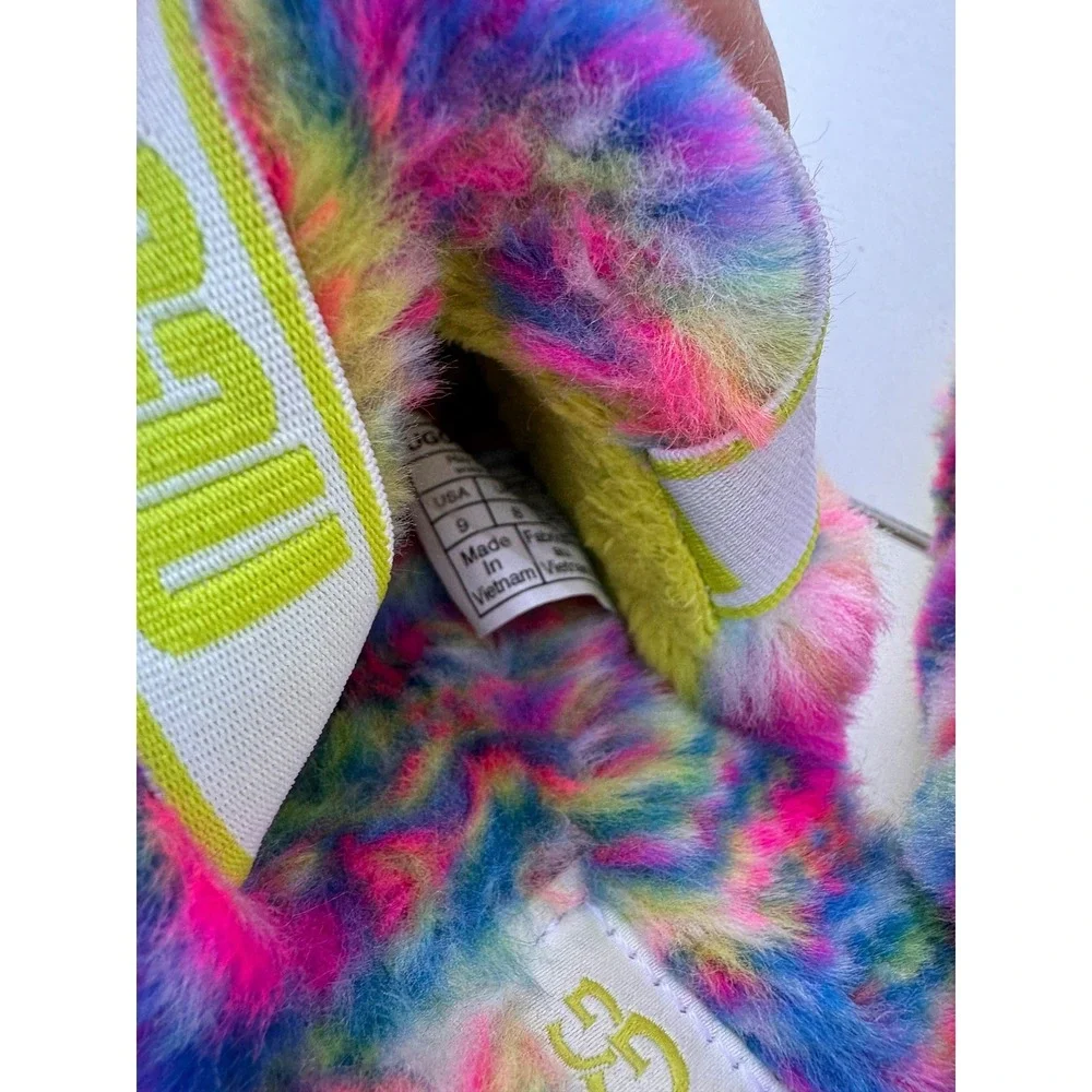 Ugg Kids Girls Fluff Yeah Tie‎ Dye Colorful Slingback Sandal Slippers Size 9